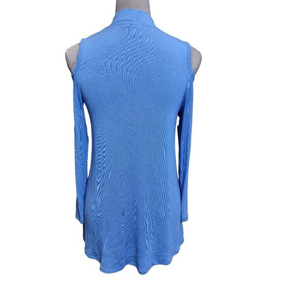 Kaari Blue Top Mock Neck Could Shoulder Blue Knit Stretch Soft Shirt Womens XS - Picture 2 of 6